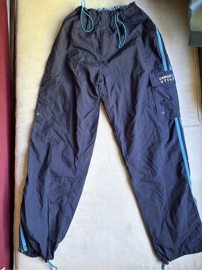 Vintage Cargo Utility Women’s Track Pants in Navy with Blue Trim